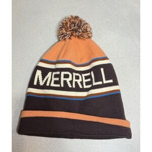 Merrell Outdoor Ski Camp Stripe Pom Beanie Winter Hat Cap